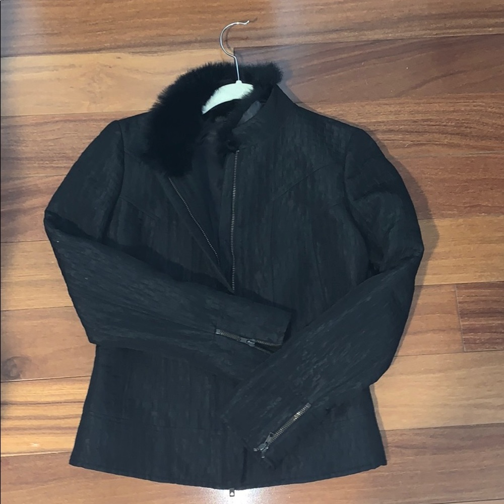 Zara textured jacket with fur collar
